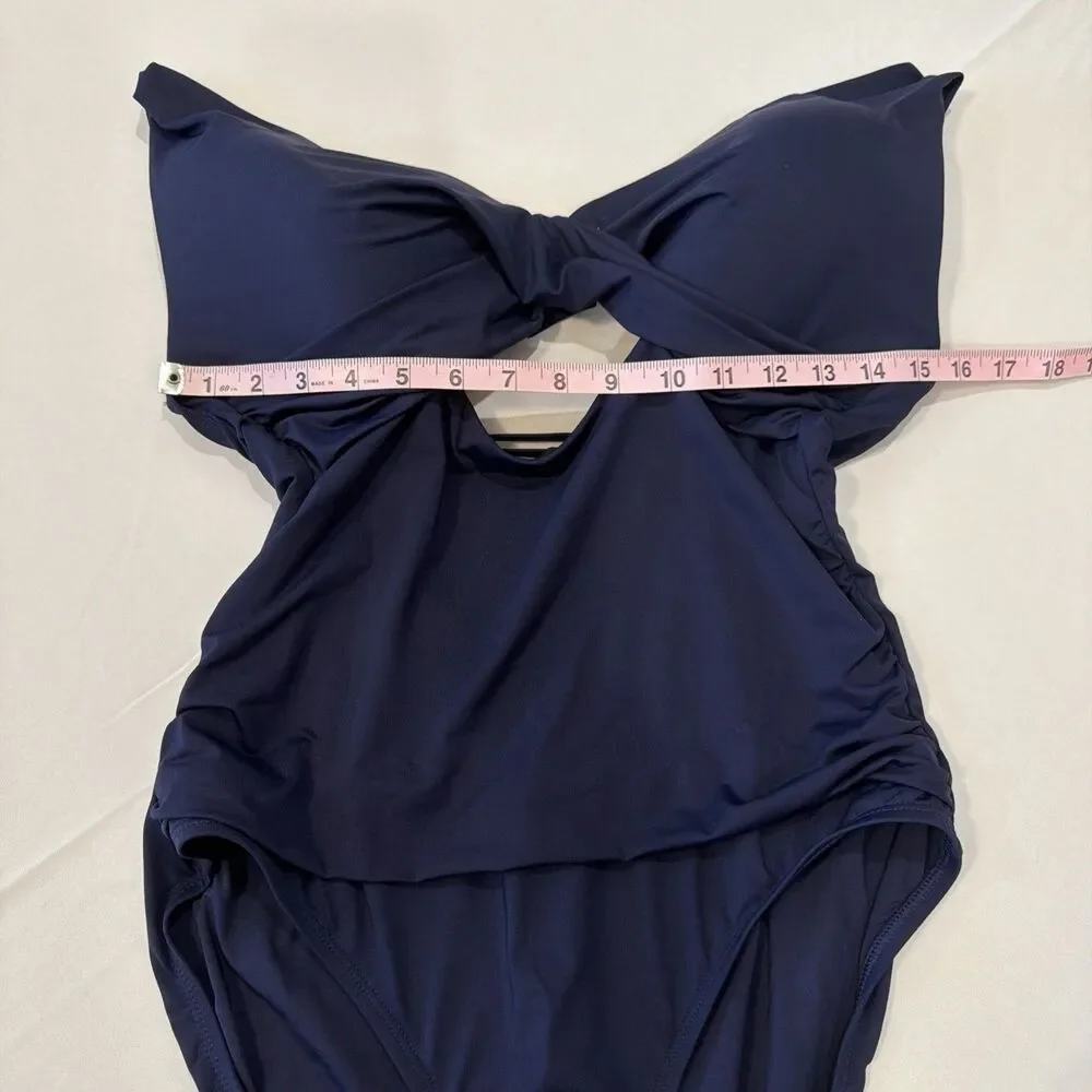 La Blanca Sz 14 Island Goddess Swimsuit Blue Navy Cross Front Keyhole One Piece
